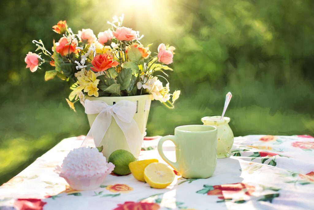 petit déjeuner dans le jardin